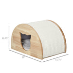 -PawHut Wooden Cat Condo House Hideout Kitten Bed Pet Furniture with Sisal Scratching Carpet Soft Cushion for Rest and Play Natural - Outdoor Style Company