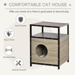-PawHut Wooden Cat House Kitty Shelter Bed with Cushion Cat litter box End Table Hideaway Cabinet with Storage Grey, 19" x 15.75" x 25.5" - Outdoor Style Company