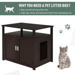 -PawHut Wooden Cat Litter Box Enclosure Furniture with Adjustable Interior Wall & Large Tabletop for Nightstand Brown - Outdoor Style Company