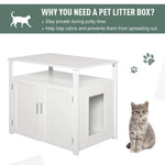 -PawHut Wooden Cat Litter Box Enclosure Furniture with Adjustable Interior Wall & Large Tabletop for Nightstand White - Outdoor Style Company