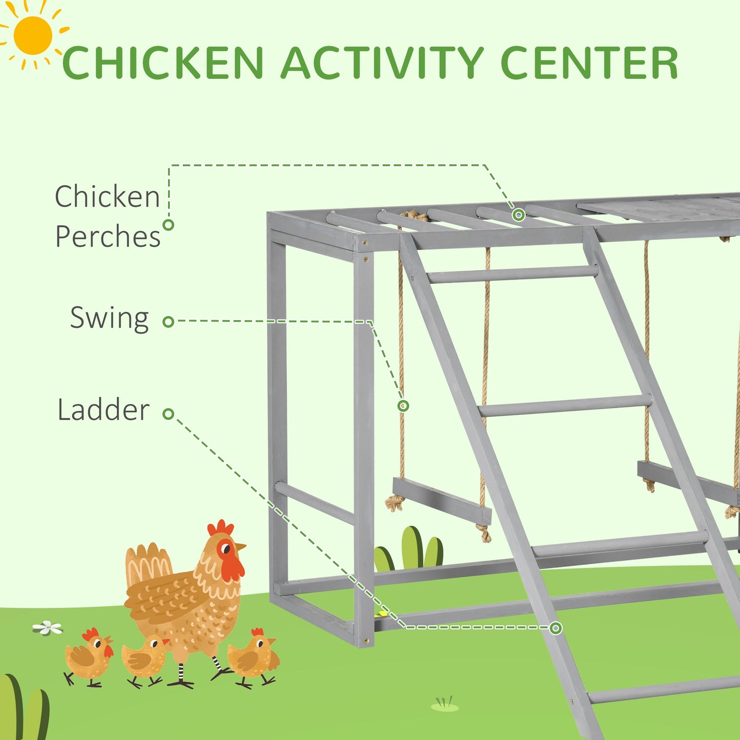 -PawHut Wooden Chicken Roosting Ladder with Swings, Chicken Activity Center for Resting Play, Multiple Roosting Perches for 3-4 Chickens, Gray - Outdoor Style Company