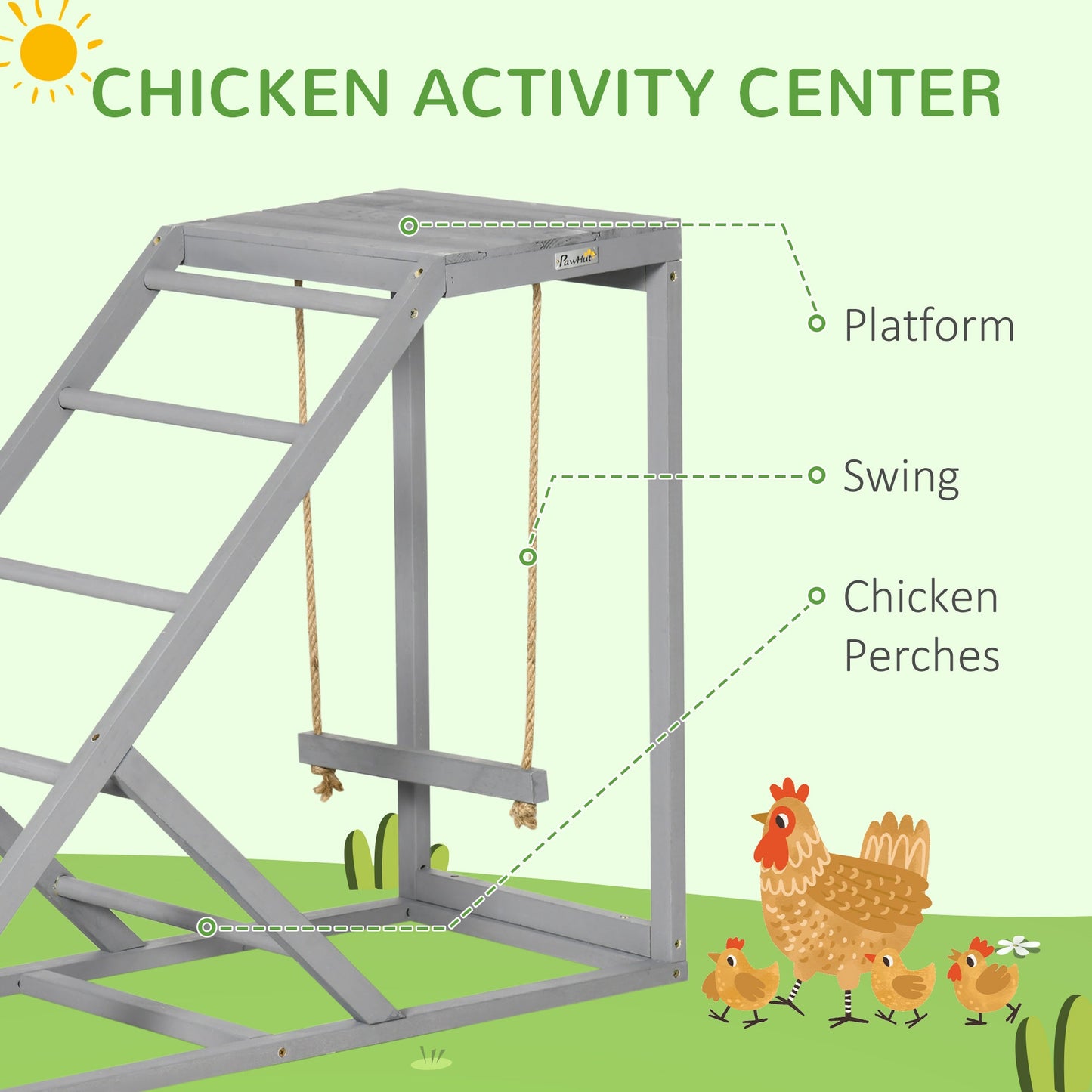 -PawHut Wooden Chicken Toys for Coop with Swing, Chicken Activity Center with Multiple Roosting Perches or Ladder, Platform for Resting - Outdoor Style Company