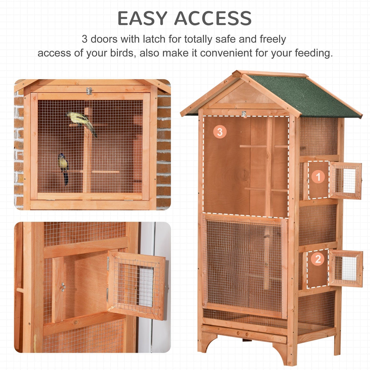 -PawHut Wooden Outdoor Bird Cage, Featuring a Large Play House with Removable Bottom Tray 4 Perch, Orange - Outdoor Style Company