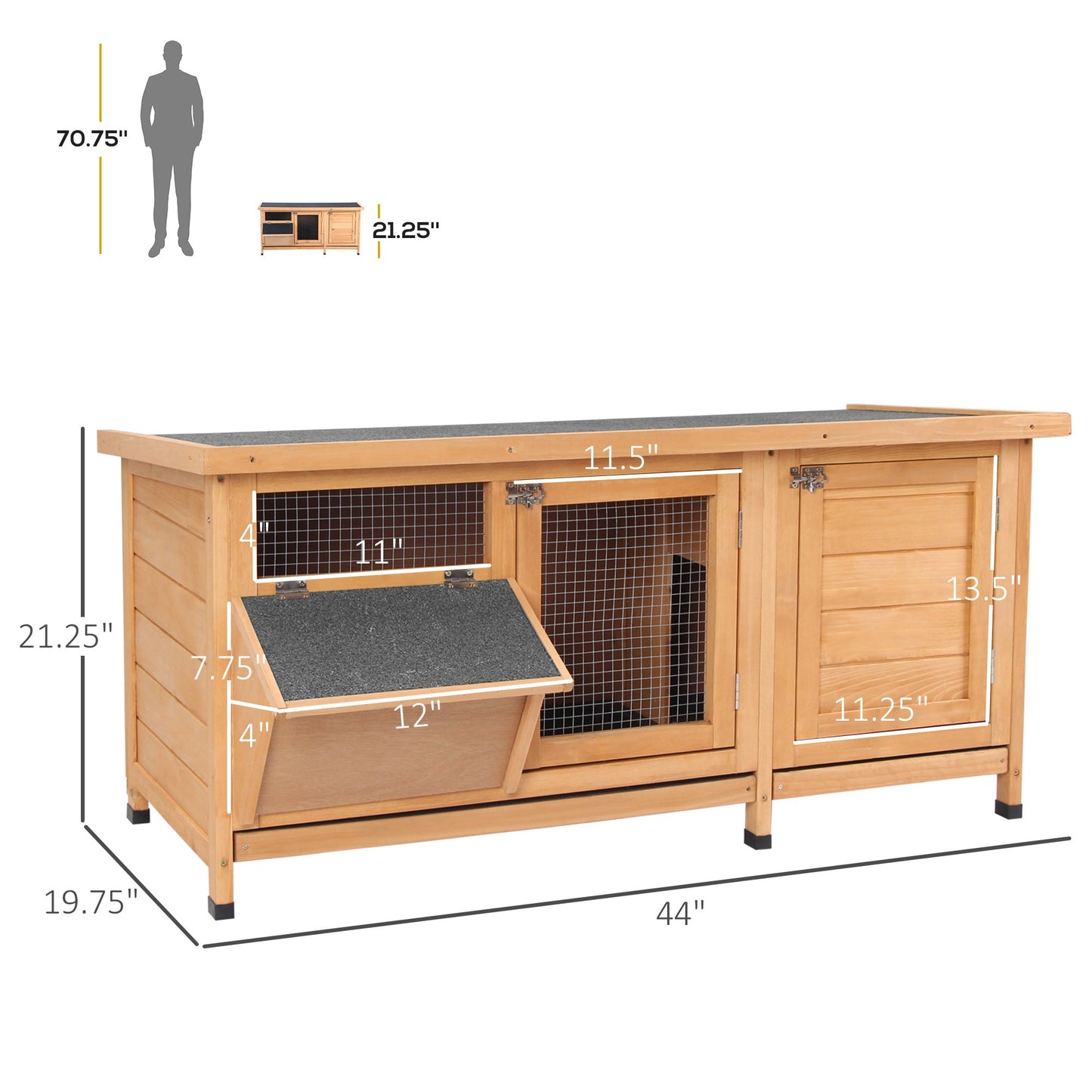 -PawHut Wooden Rabbit Hutch Bunny Hutch Cage Guinea Pig with Waterproof Roof, No Leak Tray and Feeding Trough, Indoor/Outdoor, Natural - Outdoor Style Company