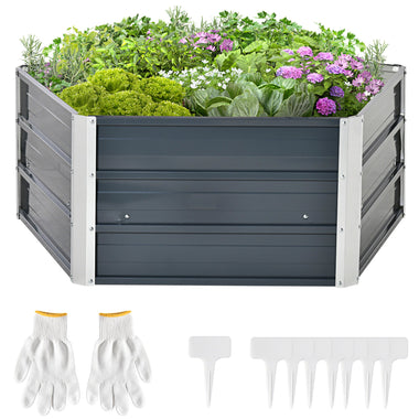 Outdoor and Garden-Pentagon Raised Garden Bed, Elevated Large Metal Planter Box w/ Install Gloves for Backyard, Patio to Grow Vegetables, Herbs, Grey - Outdoor Style Company