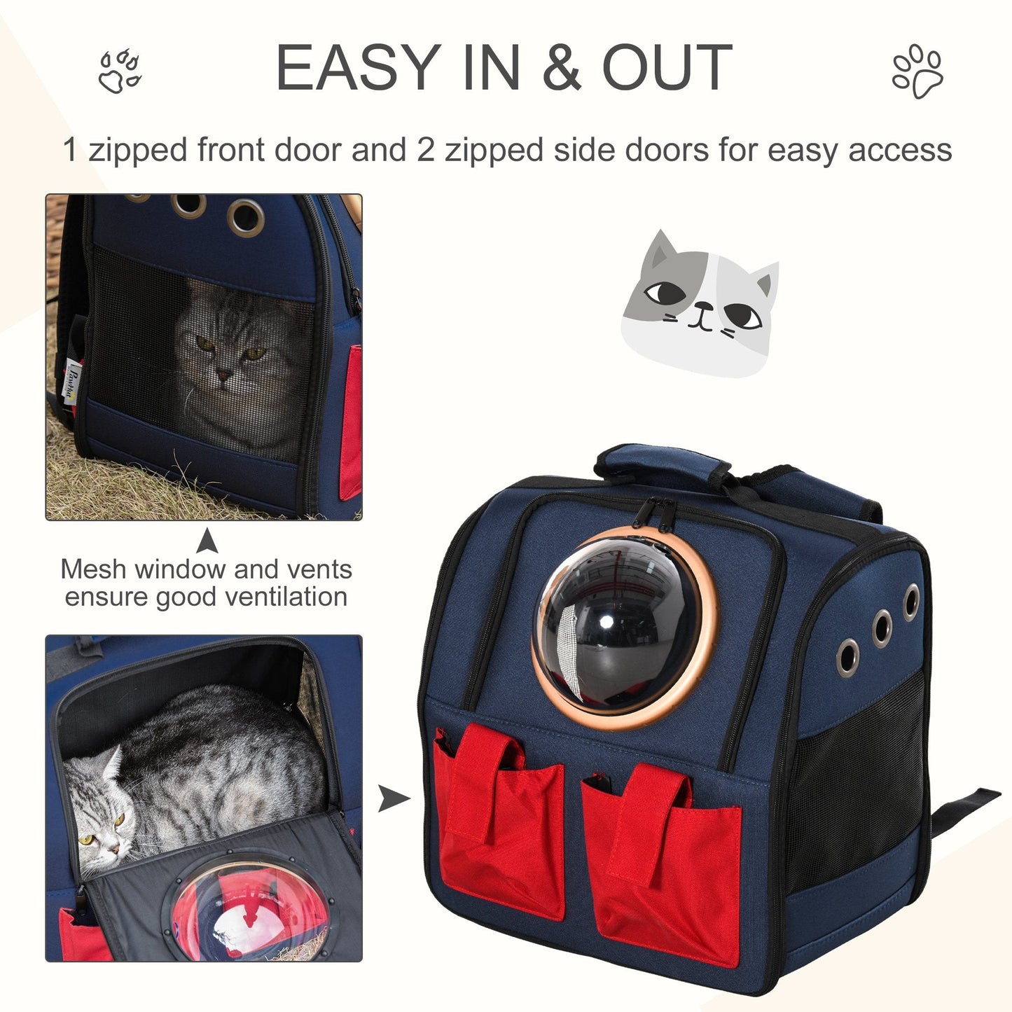 Pet Supplies-Pet Carrier Backpack with Window Adjustable Shoulder Strap for Cats & Dogs 15"L x 9.5"W x 15"H - Blue - Outdoor Style Company
