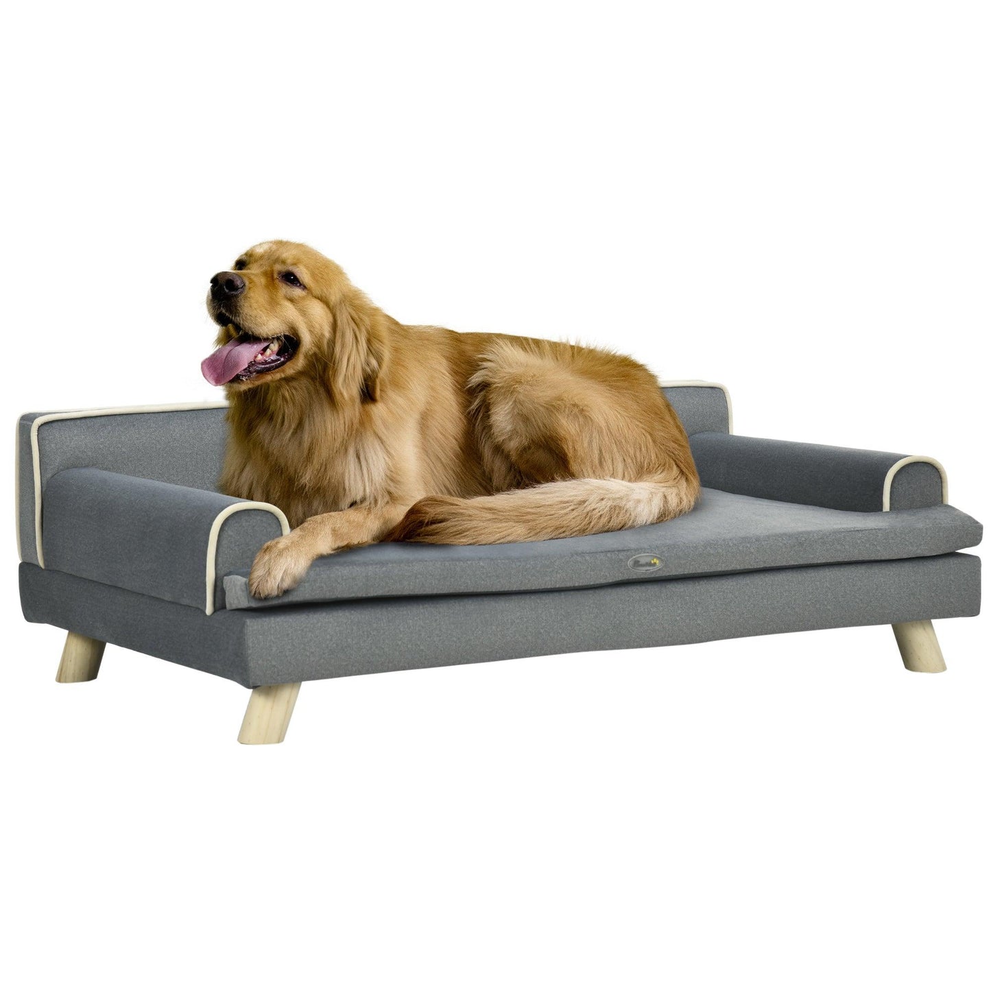 Pet Supplies-Pet Sofa for Large, Medium Dogs, Dog Couch with Water-resistant Fabric, Wooden Legs, Washable Cushion, Grey, 39" x 24.5" x 12.5" - Outdoor Style Company