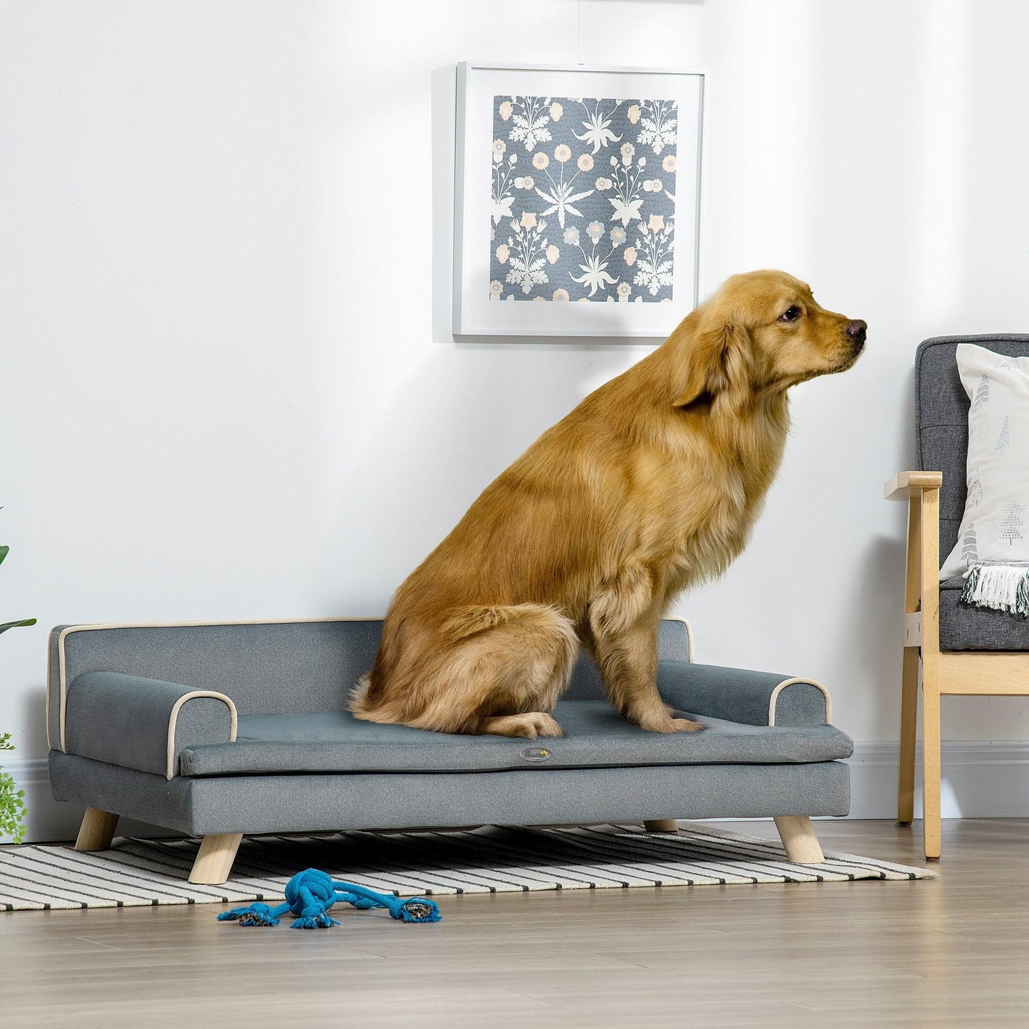 Pet Supplies-Pet Sofa for Large, Medium Dogs, Dog Couch with Water-resistant Fabric, Wooden Legs, Washable Cushion, Grey, 39" x 24.5" x 12.5" - Outdoor Style Company