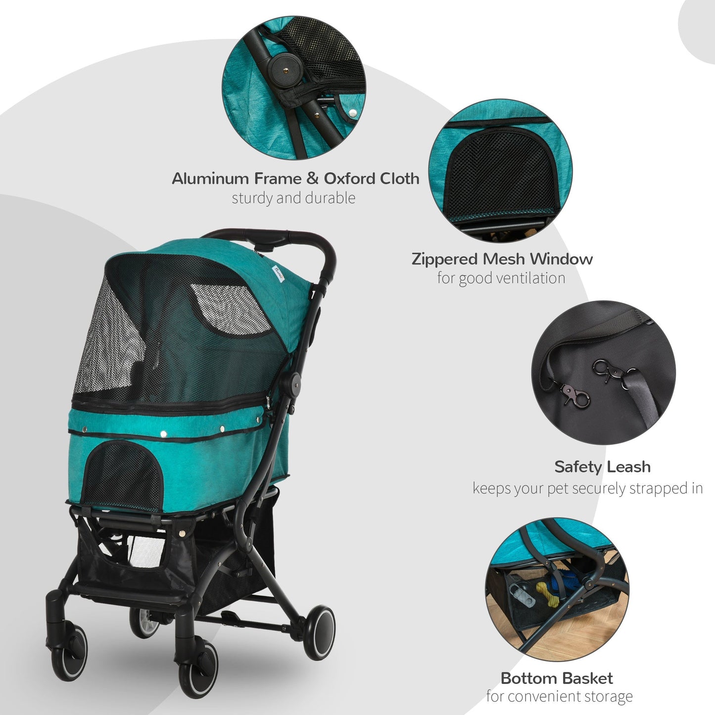 Pet Supplies-Pet Stroller for Dogs, Cats, One-Click Fold Jogger Pushchair with EVA Wheels, Brakes, Basket, Safety Belts, Zippered Mesh Window Door, Blue - Outdoor Style Company