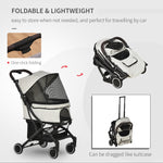 Pet Supplies-Pet Stroller One-Click Fold Dog/Cat Travel Carriage Suitcase with Brakes Basket Storage Bags Adjustable Canopy Zippered Mesh Window Door Beige - Outdoor Style Company