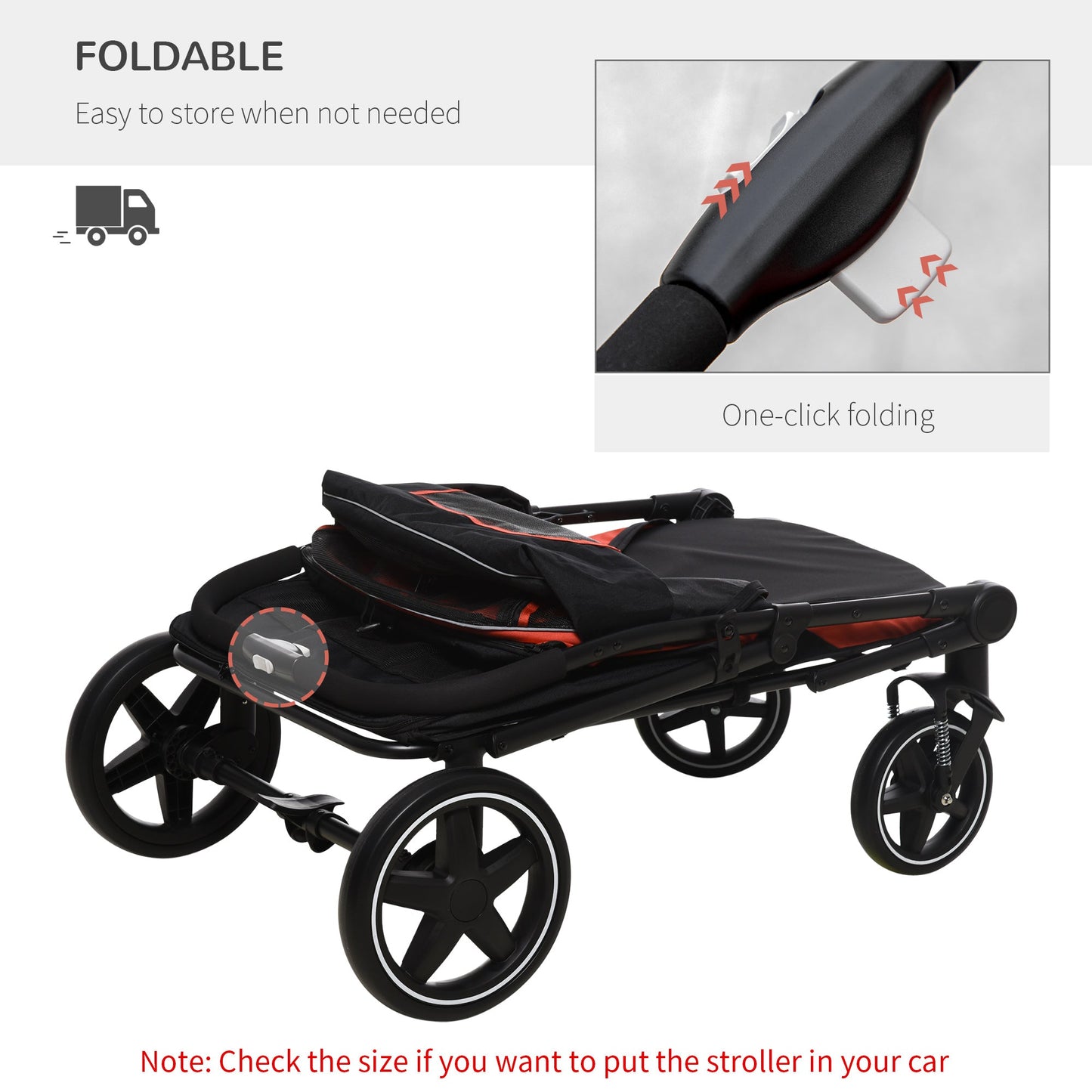 Pet Supplies-Pet Stroller with Universal Front Wheels, Shock Absorber, One Click Foldable Dog Cat Carriage with Brakes, Storage Bags, Mesh Window - Red - Outdoor Style Company