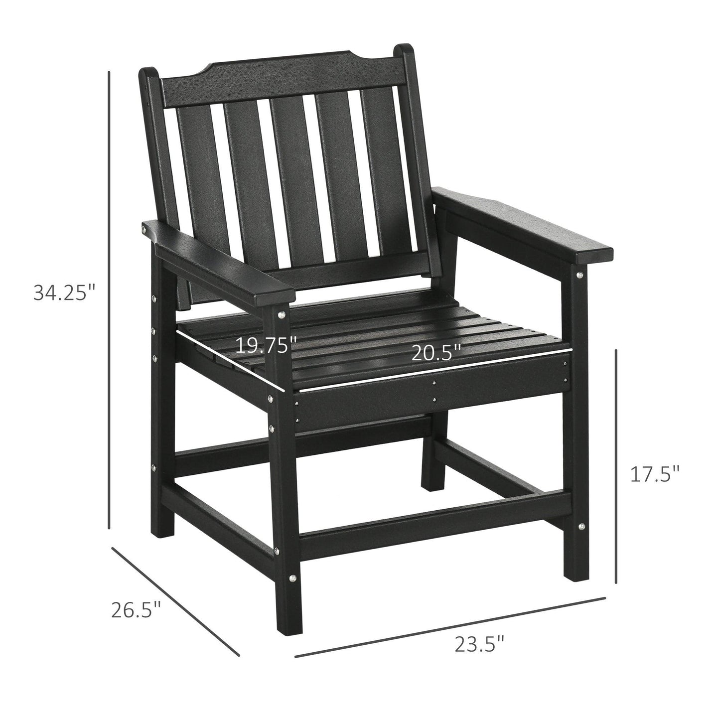 Outdoor and Garden-Plastic Patio Chairs, Outdoor Dining Chair with Armrests and Slatted Back, Outdoor Armchair for Lawn, Garden, Poolside, Backyard, Black - Outdoor Style Company