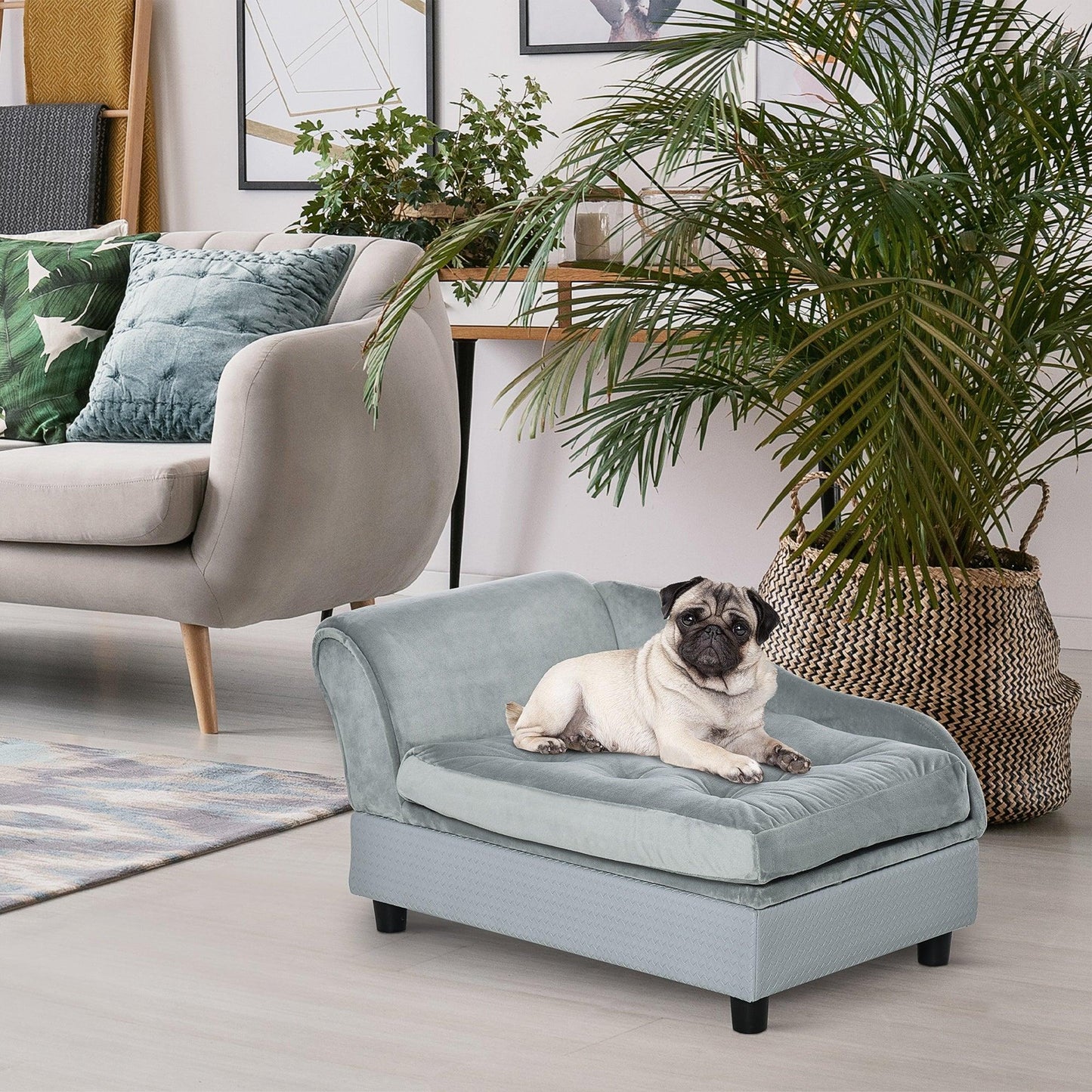 Pet Supplies-Plush Dog Sofa, Dog Couch Sofa Bed for Small Dogs Cats with Storage, Cushion, Light Blue, 30" x 18" x 16" - Outdoor Style Company