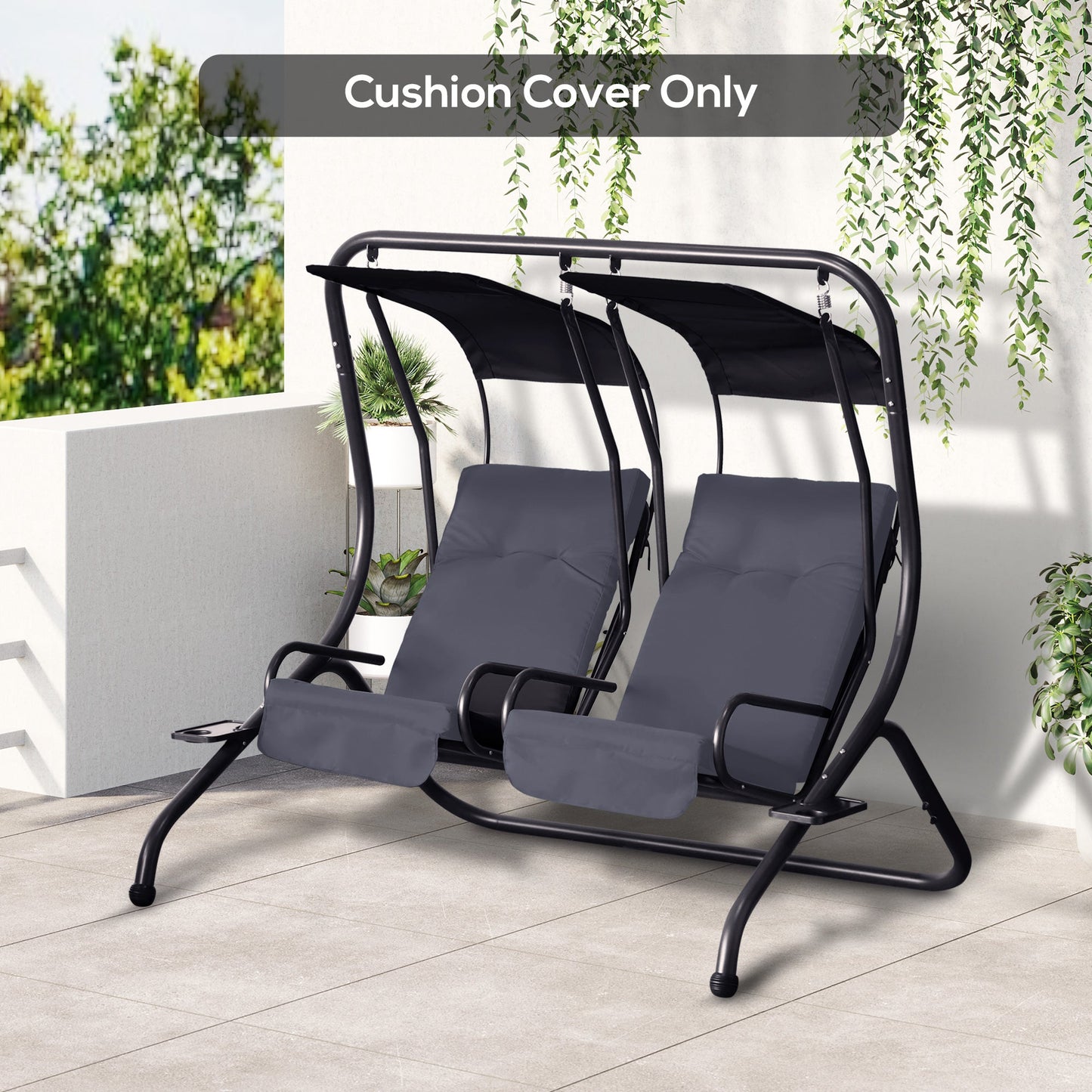 Outdoor and Garden-Porch Swing Cushions with Backrest and Ties, 48.75" x 21.75" Outdoor Swing Replacement Cushions for Patio Furniture, Set of 2, Dark Gray - Outdoor Style Company