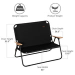 Outdoor and Garden-Portable Folding Double Camping Chair Cup Holder, Loveseat for 2 Person, Outdoor Chair with Wood Armrest Beach Travel, Black - Outdoor Style Company