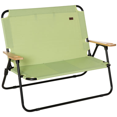 Outdoor and Garden-Portable Folding Double Camping Chair Cup Holder, Loveseat for 2 Person, Outdoor Chair with Wood Armrest Beach Travel, Green - Outdoor Style Company