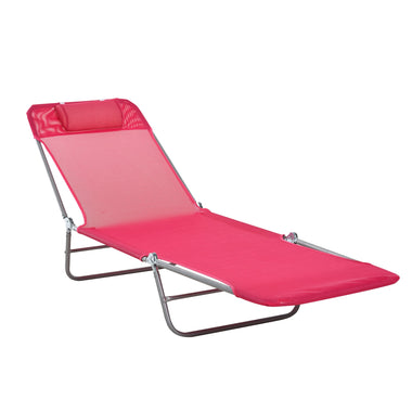 Outdoor and Garden-Portable Patio Lounge Chair, Lightweight Folding Chaise Sun Lounge Chair w/ Adjustable Backrest & Pillow for Beach, Poolside, Pink & Silver - Outdoor Style Company