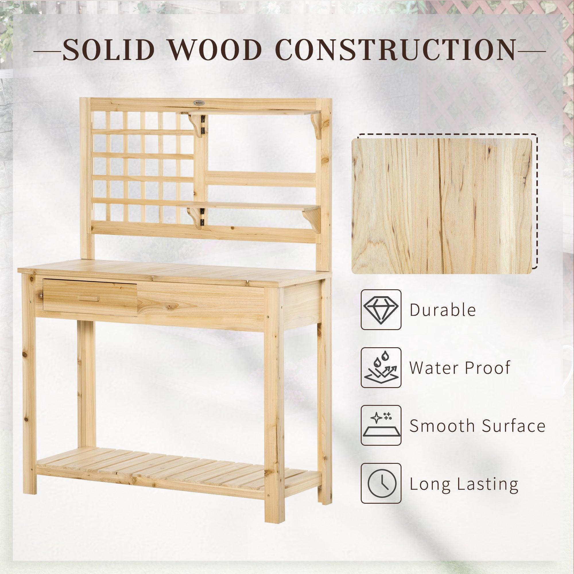 Potting Bench Table, Garden Work Bench, Outdoor Wooden Workstation wit