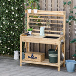 Outdoor and Garden-Potting Bench Table, Garden Work Bench, Workstation with Metal Sieve Screen, Removable Sink, Additional Hooks and Baskets for Patio, Natural - Outdoor Style Company