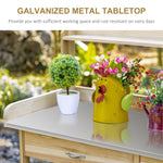 Outdoor and Garden-Potting Bench Table with Storage Cabinet and Open Shelf, Garden Planting Workstation with Steel Tabletop, Natural Wood - Outdoor Style Company