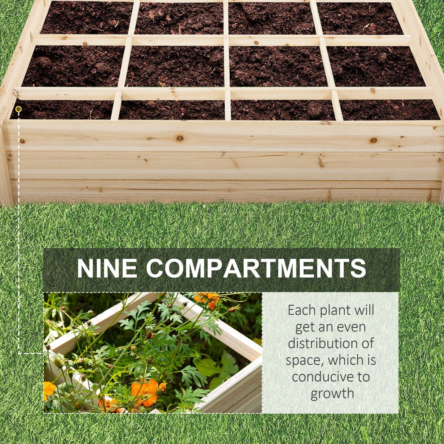 Outdoor and Garden-Raised Garden Bed 3.9Ft X 3.9Ft Backyard Plant Bed Box With Segmented Growing Grid Wood Material For Plants & Herbs - Outdoor Style Company