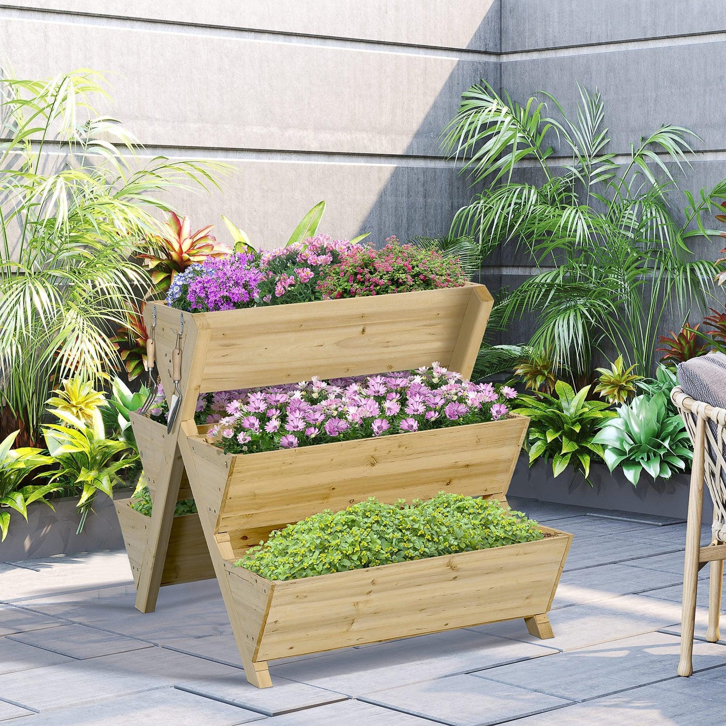 Outdoor and Garden-Raised Garden Bed, Freestanding Planter Stand with 5 Planting Boxes and 4 Hooks, Good for Herbs, Flowers, or Vegetables in Patio Balcony - Outdoor Style Company