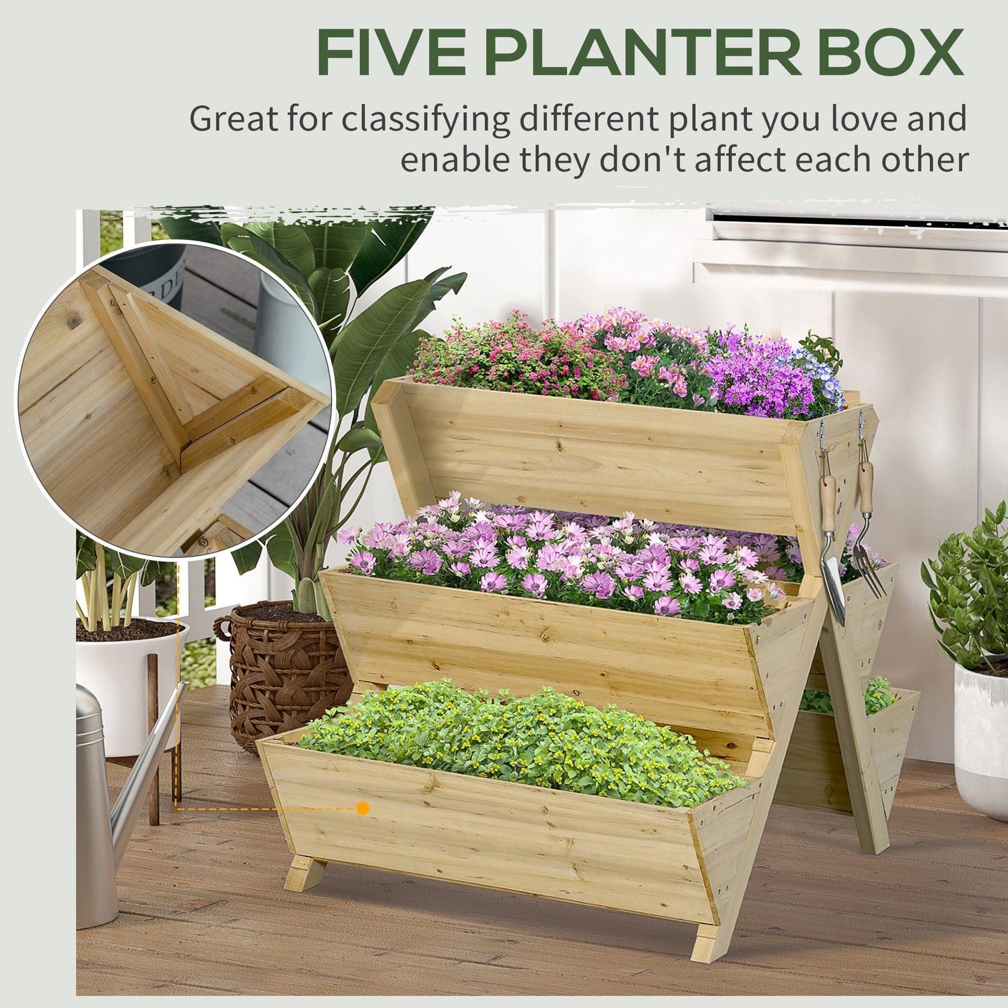 Outdoor and Garden-Raised Garden Bed, Freestanding Planter Stand with 5 Planting Boxes and 4 Hooks, Good for Herbs, Flowers, or Vegetables in Patio Balcony - Outdoor Style Company