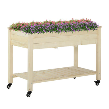 Outdoor and Garden-Raised Garden Bed Mobile Elevated Wood Planter Box w/ Lockable Wheels, Storage Shelf for Herbs and Vegetables Backyard Patio Balcony Zebrano - Outdoor Style Company