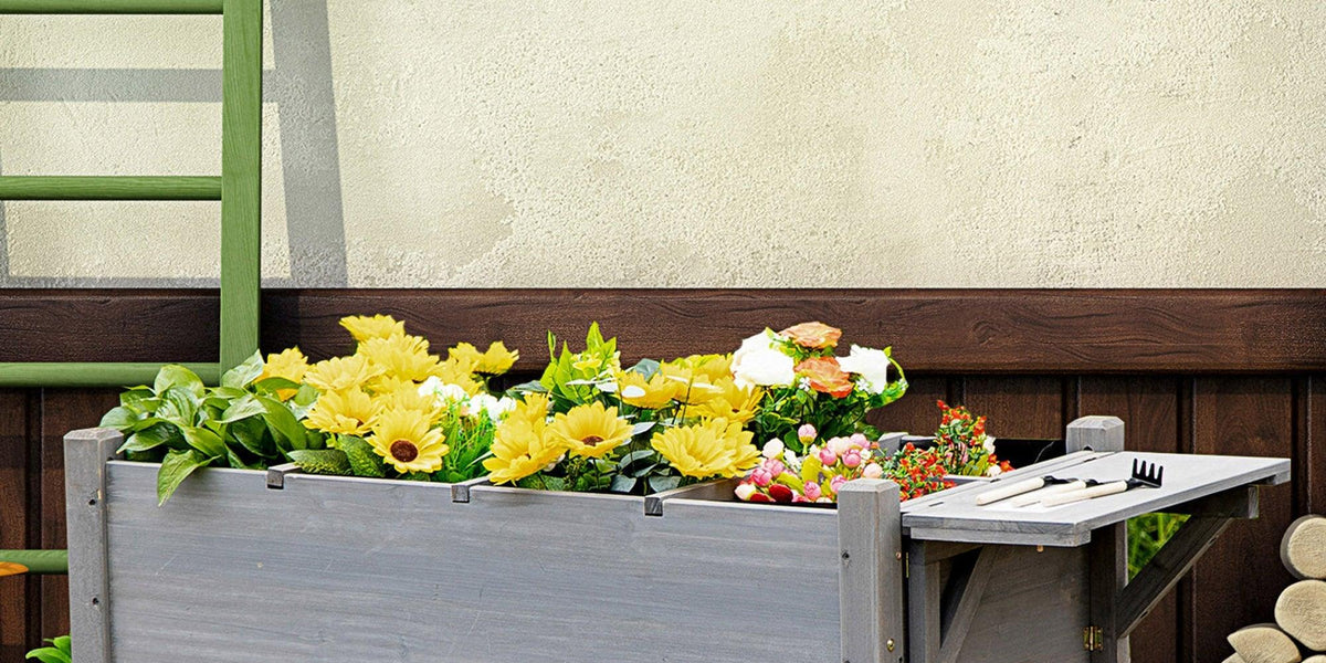 Raised Garden Bed Planter Box w/ 8 Grow Grids, Storage Shelf & Lockabl
