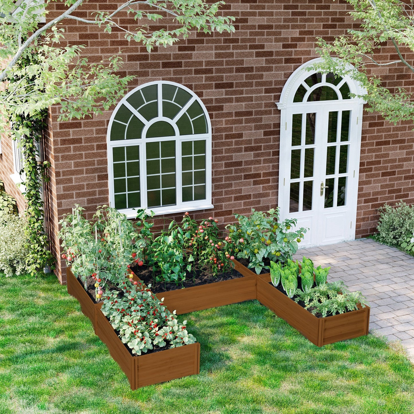 Outdoor and Garden-Raised Garden Bed, Set of 5 Large Wooden Box Planters for Outdoor Plants Vegetables Flowers Herbs, 7.5x7.5x1ft, Brown - Outdoor Style Company