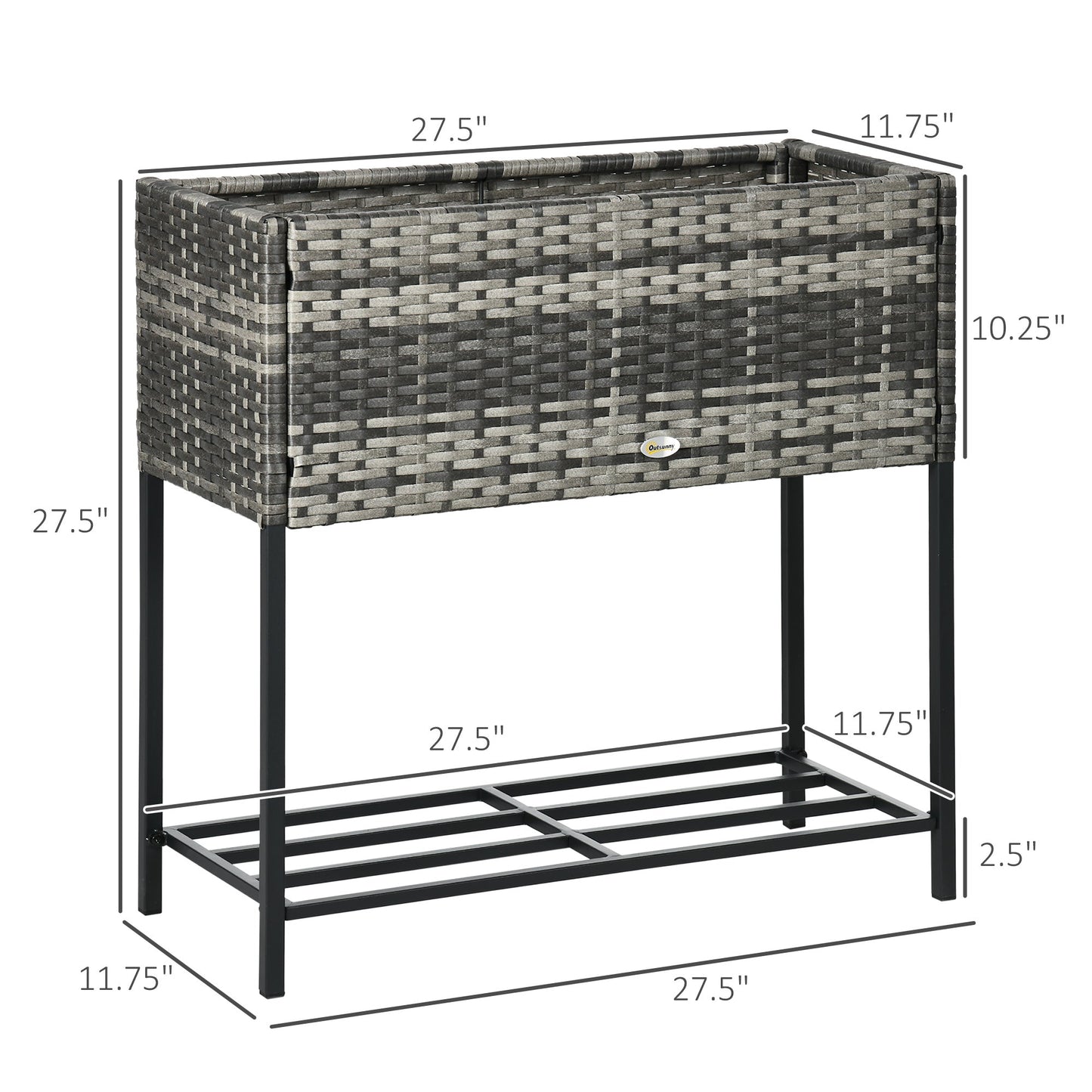 Outdoor and Garden-Raised Garden Bed, Steel Planter Box with legs, Rattan Wicker Look, Tool Storage Shelf, Portable Design for Herbs, Vegetables, Flowers, Gray - Outdoor Style Company