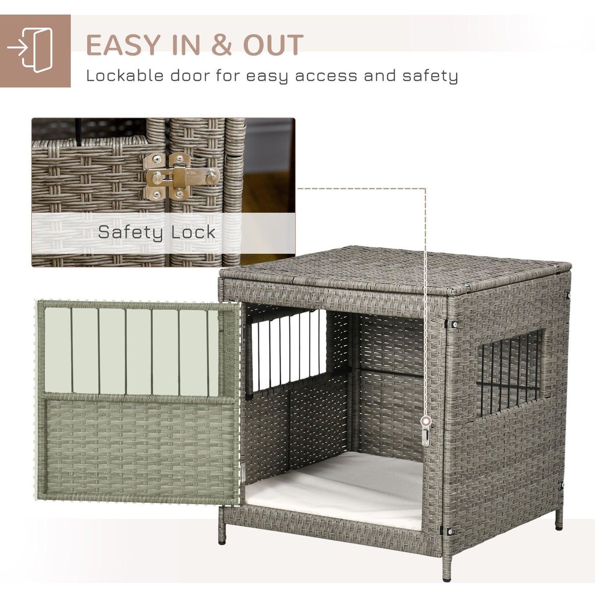 Pet Supplies-Rattan Dog Crate, Wicker Dog Cage with Lockable Door ...