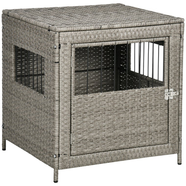 Pet Supplies-Rattan Dog Crate, Wicker Dog Cage with Lockable Door & Soft Washable Cushion, Dog Kennel Furniture for Small Sized Dogs, Gray - Outdoor Style Company