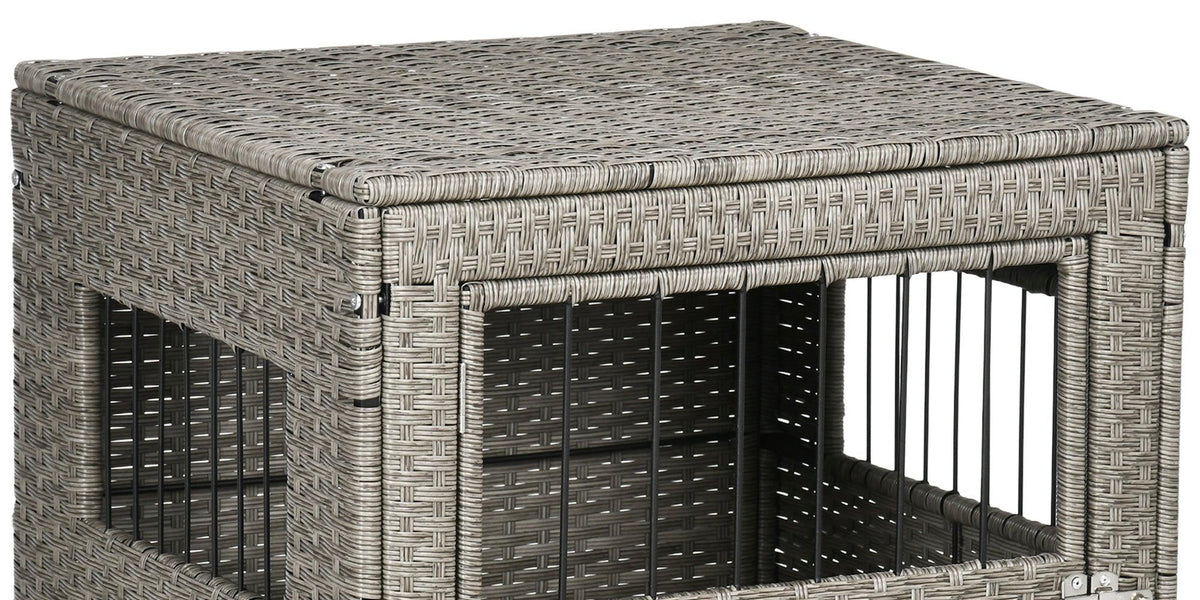 Rattan Dog Crate, Wicker Dog Cage with Lockable Door & Soft Washable C