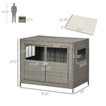 Pet Supplies-Rattan Dog Crate with Double Doors, Wicker Dog Cage with Soft Washable Cushion, Dog Kennel Furniture for Medium to Large Sized Dogs, Gray - Outdoor Style Company
