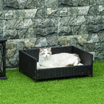 Outdoor and Garden-Rattan Pet Bed Raised Wicker Dog House Small animal Sofa Indoor & Outdoor with Soft Washable Water-resistant Cushion Black - Outdoor Style Company