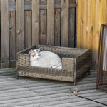 Outdoor and Garden-Rattan Pet Bed Raised Wicker Dog House Small animal Sofa Indoor & Outdoor with Soft Washable Water-resistant Cushion Grey - Outdoor Style Company