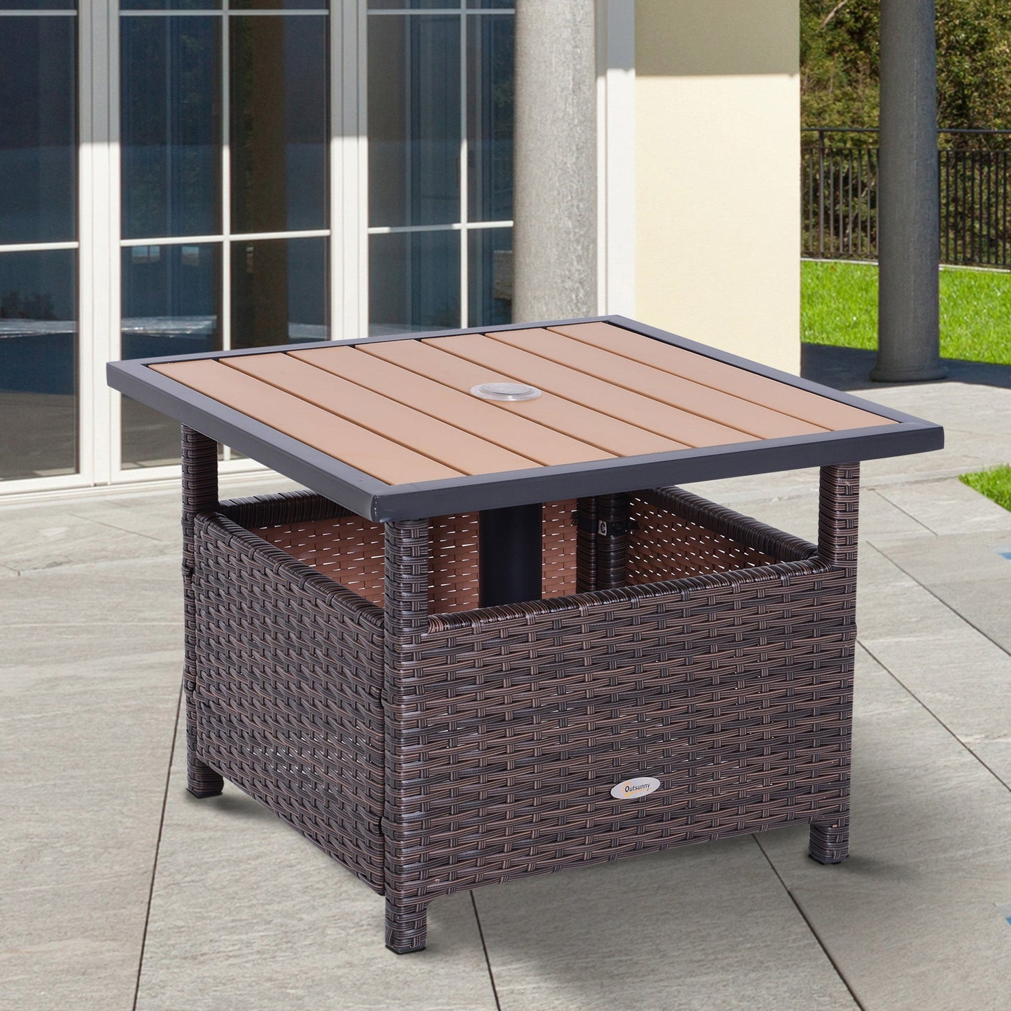 Outdoor and Garden-Rattan Wicker Outdoor Accent Table with Umbrella Insert - Outdoor Style Company