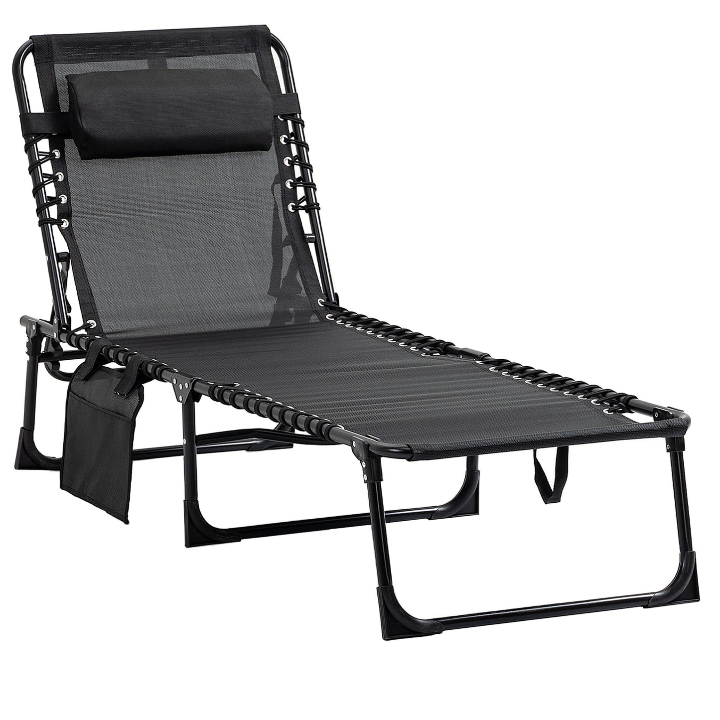 Miscellaneous-Reclining Lounge Chair, Portable Sun Lounger, Folding Camping Cot, with Adjustable Backrest and Removable Pillow, for Patio, Garden, Beach - Black - Outdoor Style Company
