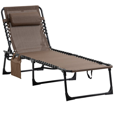 Miscellaneous-Reclining Lounge Chair, Portable Sun Lounger, Folding Camping Cot, with Adjustable Backrest and Removable Pillow, for Patio, Garden, Beach - Brown - Outdoor Style Company