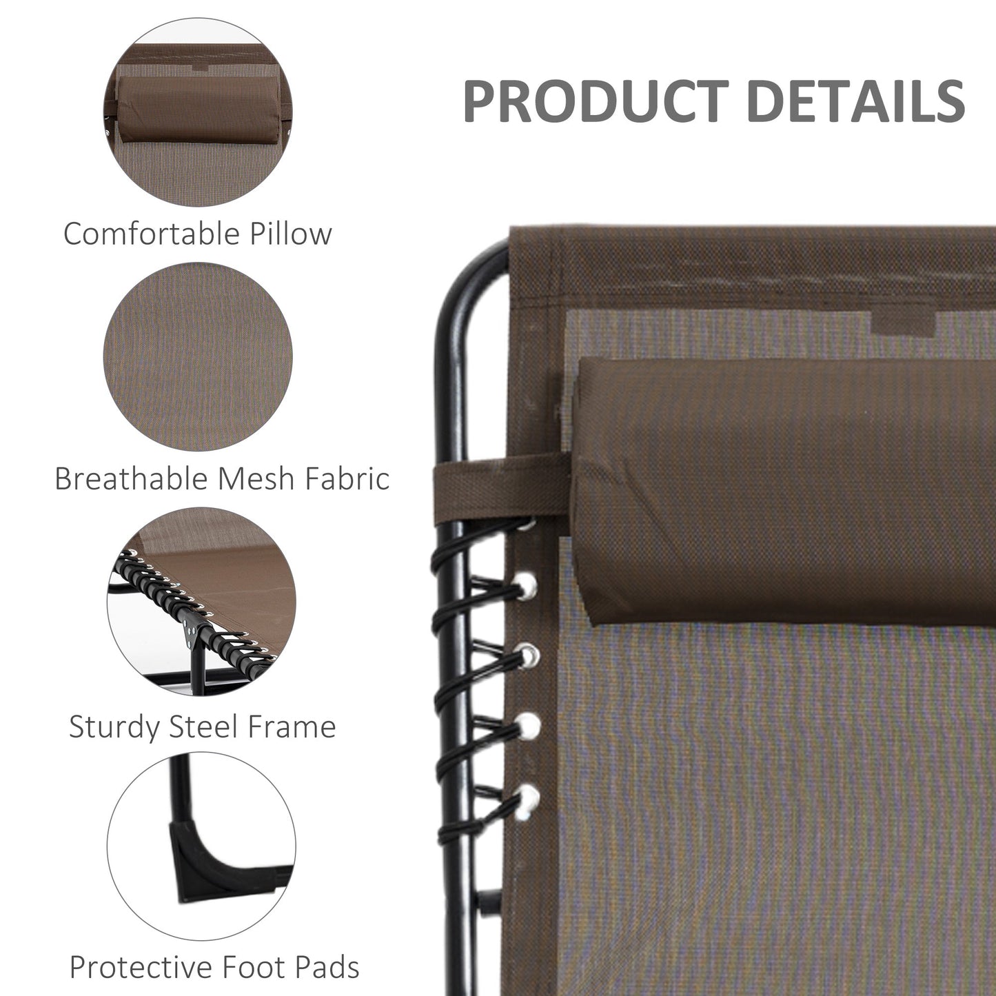 Miscellaneous-Reclining Lounge Chair, Portable Sun Lounger, Folding Camping Cot, with Adjustable Backrest and Removable Pillow, for Patio, Garden, Beach - Brown - Outdoor Style Company