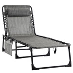 Miscellaneous-Reclining Lounge Chair, Portable Sun Lounger, Folding Camping Cot, with Adjustable Backrest and Removable Pillow, for Patio, Garden, Beach - Grey - Outdoor Style Company