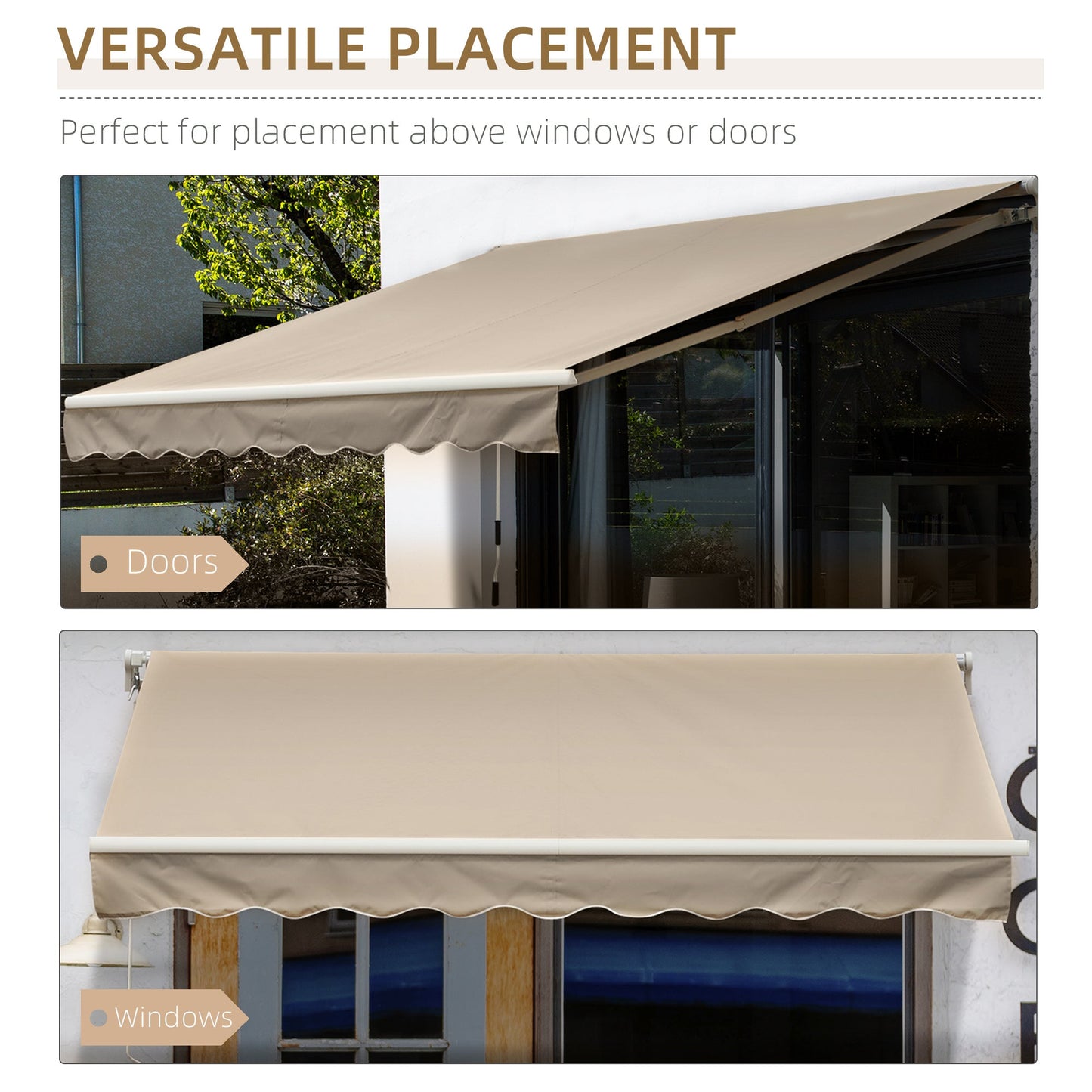 Outdoor and Garden-Retractable Awning 12' x 10' Manual Outdoor Sunshade Shelter for Patio, Balcony, Yard, with Adjustable & Versatile Design, Beige - Outdoor Style Company