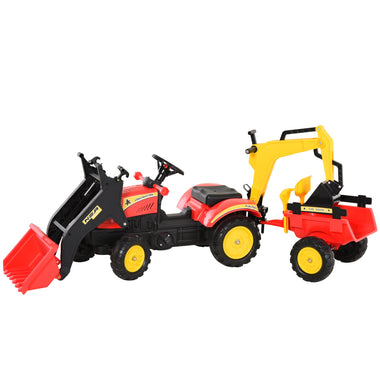 Toys and Games-Ride On Excavator Toy, Pedal Car Digger Toy with 6 Wheels, Detachable Cargo Trailer, Controllable Bucket for Ages 3-6 - Outdoor Style Company