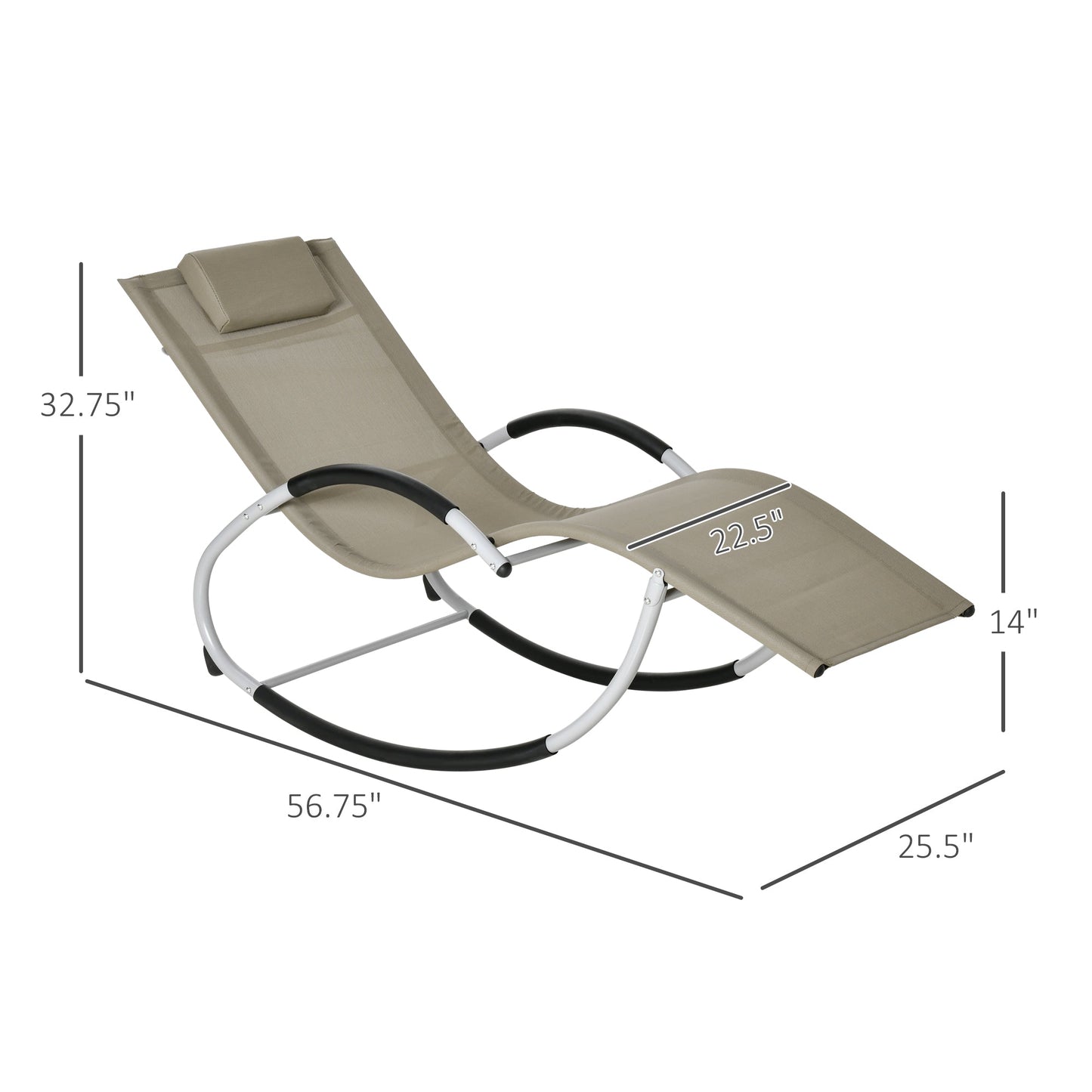 Outdoor and Garden-Rocking Chair, Zero Gravity Patio Chaise Garden Sun Lounger, Outdoor Reclining Rocker with Detachable Pillow for Lawn, Patio or Pool, Sand - Outdoor Style Company