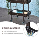 Outdoor and Garden-Rolling Rattan Wicker Outdoor Kitchen Trolley Serving Cart 2 Tray Shelves - Outdoor Style Company