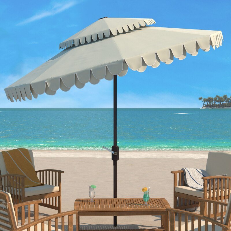 Umbrella-Safavieh Elegant 9' Market Crank Double Top Patio Umbrella - Outdoor Style Company
