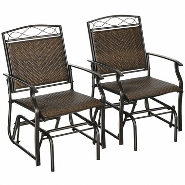 Outdoor and Garden-Set of 2 Outdoor Glider Chairs, Porch & Patio Rockers for Deck with PE Rattan Seats, Steel Frames for Garden, Backyard, Poolside, Brown - Outdoor Style Company