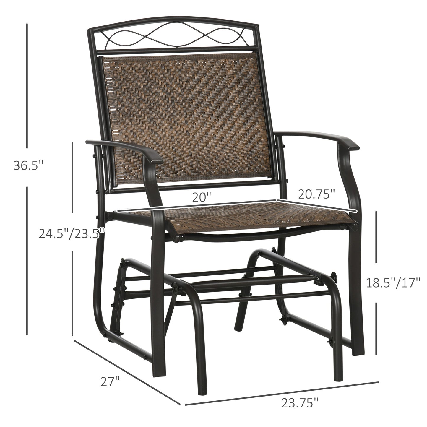 Outdoor and Garden-Set of 2 Outdoor Glider Chairs, Porch & Patio Rockers for Deck with PE Rattan Seats, Steel Frames for Garden, Backyard, Poolside, Brown - Outdoor Style Company