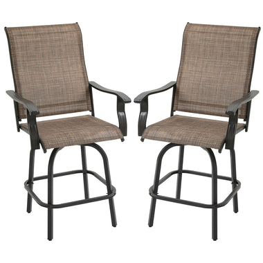 Outdoor and Garden-Set of 2 Outdoor Swivel Bar Stools with Armrests, Bar Height Patio Chairs with High-density Sling Steel Frame for Balcony, Poolside, Backyard - Outdoor Style Company